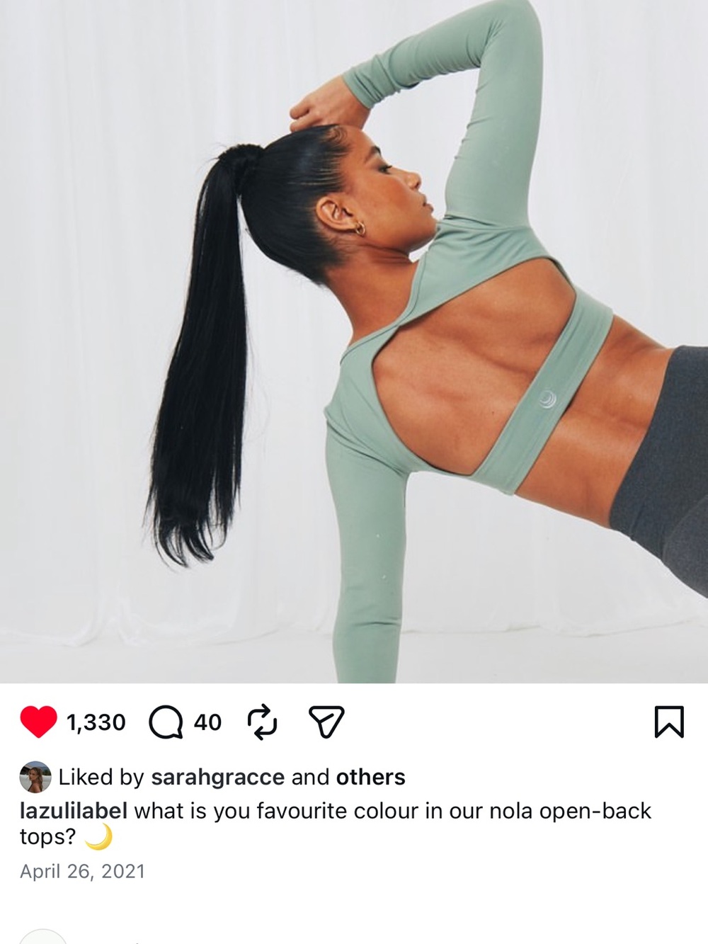 Lazuli Nola Open-Back Long Sleeve Crop Top  Green